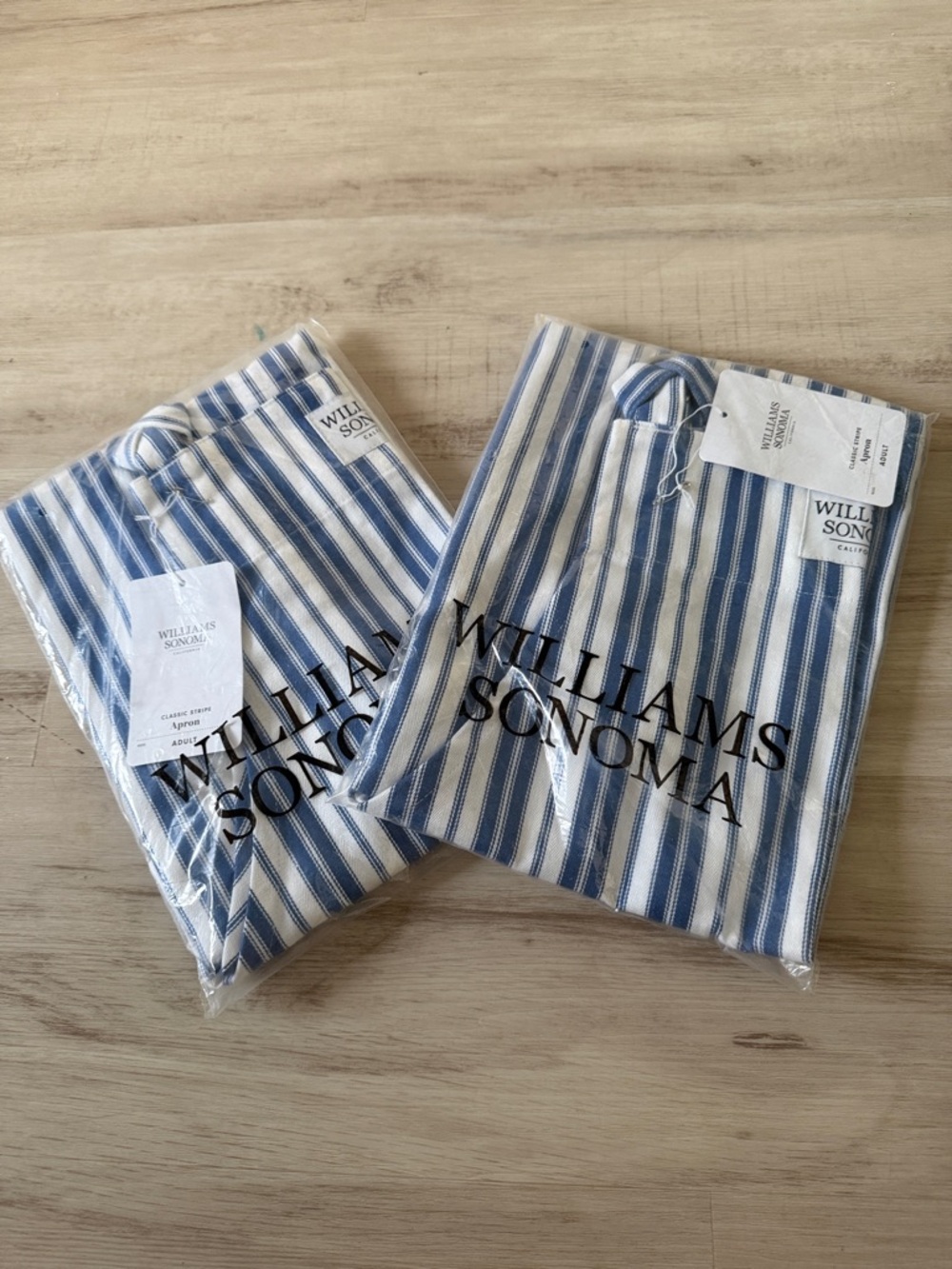 Williams Sonoma Blue and White Striped Aprons set of 2